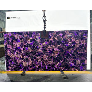 Painel de Parede de Pedra Translúcida de Cristal Natural Roxo Ametista Retroiluminado Personalizado para Decoração de Sala de Estar - Product Image 4