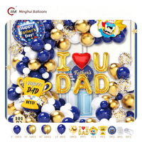Perlengkapan Garland Balon Hari Ayah Biru Dongker Emas Hitam Balon Lateks Balon Foil Kado Ayah Terbaik Dasi Kumis Balon Foil Selamat Hari Ayah