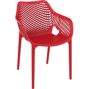 Chaises de salle à manger en plastique rouge empilables bon marché avec accoudoir