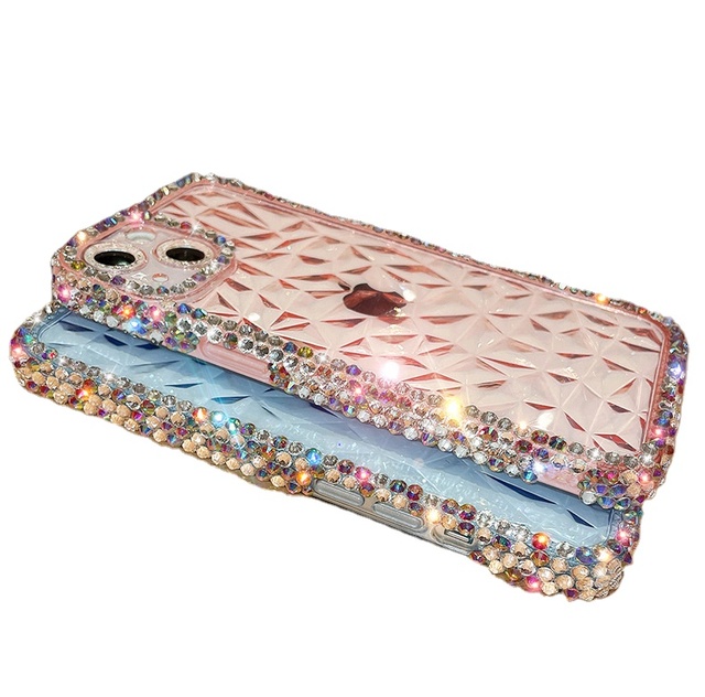 TPU Water-embedded Diamond-shaped Mobile Phone protection with Engraved Transparent Full Coverage Phone case Phone Cover
