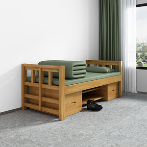 Lit simple en bois massif Shulin Furniture, brun rougeâtre, lit de dortoir avec rangement, multifonctionnel, pour adultes et enfants - Product Image 3
