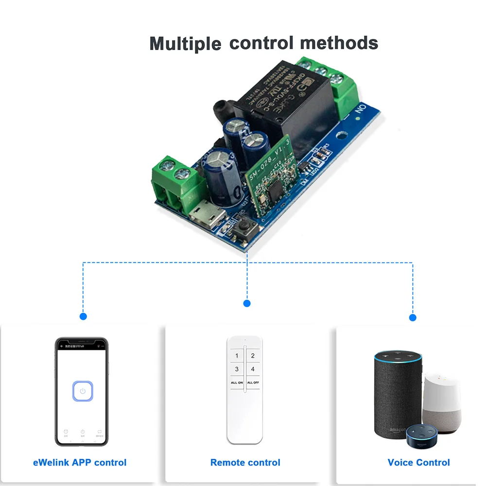 EWelink Smart WiFi Relay Smart Switch DC 5V 12V 24V 48V Wireless Remote Control 1 Channel Alexa Googole Home Voice Control