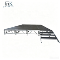 Scène d'événement extérieur avec escalier, plateforme modulaire, scène de concert