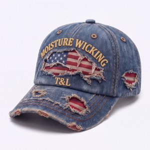Gorra de Béisbol de Mezclilla con Bordado 3D Personalizado de Lujo T&L, Unisex, Estilo Vintage Lavado, 6 Paneles, Estructurada, Ajustable, para Exteriores, Protección Solar - Product Image 1