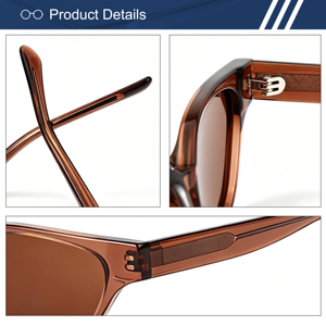 แว่นกันแดดโพลาไรซ์ทรงรีมุมเหลี่ยมอะซิเตท UV400 กรอบใส OEM - Product Image 3