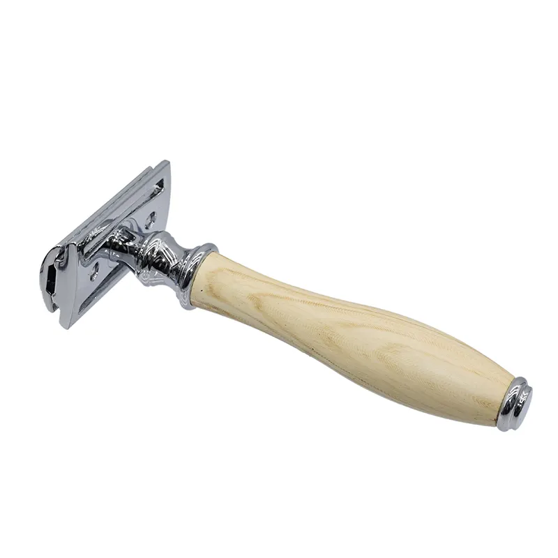 Klasik ahşap saplı emniyet çift <span class=keywords><strong>kenar</strong></span> erkekler jileti berber usturası erkek tıraş yüz tıraş bıçağı tıraş makinesi