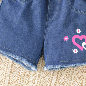 Conjunto de Ropa de Verano para Niñas 2026, Top con Volantes y Hombros Descubiertos, y Shorts de Mezclilla con Forma de Corazón, para Niñas de 2 a 8 Años - Product Image 6