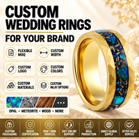 Bague de mariage et de fiançailles pour homme en carbure de tungstène martelé plaqué or 8 mm avec incrustation opale et météorite, vente en gros