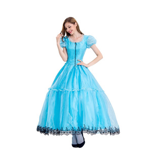 Robe tablier vintage bleue et blanche - Costume classique style Lolita avec tablier pour <span class=keywords><strong>femme</strong></span>, tenue <span class=keywords><strong>de</strong></span> conte <span class=keywords><strong>de</strong></span> <span class=keywords><strong>fées</strong></span> pour tea-party - Product Image 5