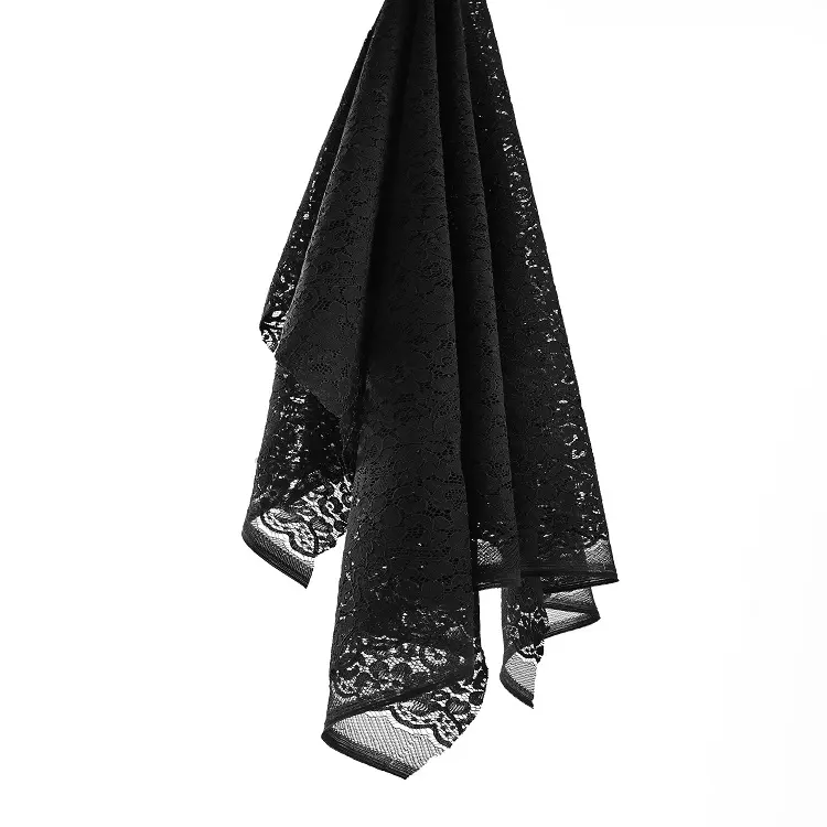 Elbise için çiçekler ile yeni stil düşük fiyat siyah naylon pamuk dantel kumaş