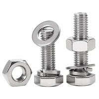 Baut Kepala Heksagonal Berulir Penuh M8 40 mm Metrik Baja Tahan Karat 316 A4-70 SS304 A2-50 dengan 1 Mur Heksagonal + 1 Ring Datar