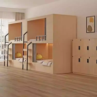 Lit superposé en forme de capsule spatiale, auberge de jeunesse, bois massif, double étage, dortoir haut et bas, appartement, lit complet