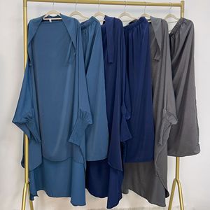 Set Abaya 2-Piece L-158 Dubai Warna Solid Bernapas Elegan Gaun Panjang untuk Sholat Pakaian Islami Wanita Muslim - Product Image 3