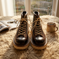Bottes de travail pour hommes 2027, style rétro, en cuir véritable, respirantes, patchwork, semelle compensée antidérapante, mode outdoor