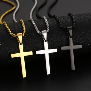 ARNAN collana con ciondolo a croce religiosa in acciaio inossidabile da uomo placcato oro nero preghiera Choker anniversario cristiano - Product Image 2