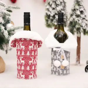 Hot Natal Gift Party Decorações Fita arco tricô Pele Artificial Garrafa De Vinho Tampa