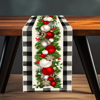 Chemin de table de Noël rouge Poinsettia lavable en polyester pour la décoration intérieure/extérieure de la cuisine et de la salle à manger