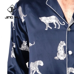 Custom Design <b>Men's</b> Silk Double Side Printed Lapel <b>Pajamas</b> High Quality Soft Long <b>Pajama</b> <b>Set</b> - Product Image 2