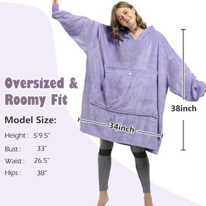 Sweat-shirt à capuche surdimensionné en microfibre lavande, style couverture, en polaire portable, pour adultes, hommes et femmes, cadeau idéal - Product Image 5