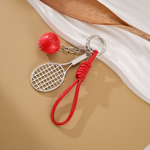 Porte-clés en métal en forme de raquette de tennis, <span class=keywords><strong>mini</strong></span> porte-clés en cuir PU avec balle de tennis, breloque de sac, pendentif de sac à dos, accessoire pour les amateurs de sport - Product Image 4