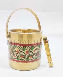 Premium Matte Gold Stainless Steel Ice <b>Bucket</b> <b>with</b> <b>Lid</b> and Ice Tong Enamel Print Double Wall Barware for Home Party - Product Image 5