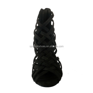 Vente en gros de chaussures de danse <span class=keywords><strong>Salsa</strong></span> Bottes de danse noires en faux daim pour femmes Bottes de danse à bout ouvert Gladiateur Bottes de mode d'été Chaussures de fête Sandales - Product Image 2