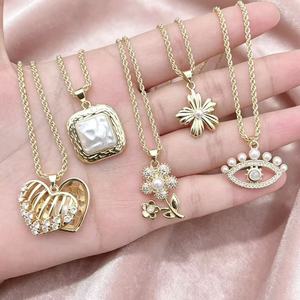 Collares de Cadena de Cuerda Chapados en Oro de 18K al por Mayor con Colgante de Corazón de Zirconia, Cuadrado y Perla de Concha, Joyería de Moda para Mujer - Product Image 4