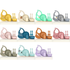 Juego de alimentación de silicona para bebé, cuenco y cuchara, tenedor, vajilla de silicona para bebé, impermeable, Plato de grado alimenticio con babero OEM, superventas - Product Image 6