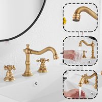 Robinet de lavabo de salle de bain 8 pouces à 2 poignées et 3 trous, montage sur plan, finition laiton antique, avec ensemble de douche en céramique, siphon et trop-plein