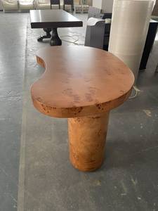 <strong>Mid</strong> <strong>century</strong> Biomorphic Mappa Burl Wood Kidney Shaped Writing Desk, Luxury Home Office <strong>Console</strong> <strong>Table</strong> with Double Cylindrical Legs - Product Image 6