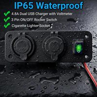 Panel de Enchufes para Coche 3 en 1, Puerto USB Dual de 4.8A con Voltímetro LED, Interruptor Basculante de 3 Pines ON-OFF, Toma de Corriente de 12V para Encendedor de Cigarrillos