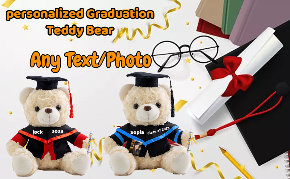 Personalized Graduation Teddy Bear - Custom Text/Photo, 8 Inch With Cap & Diploma, Graduation Gift For Her Or Him - View #5