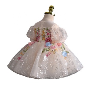 Abito da <span class=keywords><strong>Bambina</strong></span> con Fiori 3D e Paillettes, Elegante Vestito da Principessa per Compleanni e Celebrazioni - Product Image 5