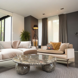 โต๊ะกาแฟทรงกลมทันสมัยความสูงต่ำพร้อมจักรพรรดิเข้มหินอ่อนทรงกลมดีไซน์สร้างสรรค์เฟอร์นิเจอร์บ้าน - Product Image 2