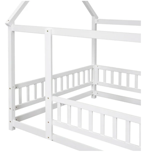 Full-size <strong>Floor</strong> <strong>Bed</strong> Enclosure Roof Montessori Wooden Playhouse-Style <strong>Bed</strong> <strong>Frame</strong> for Girls Boys Teenagers No Spring Mattress - Product Image 5