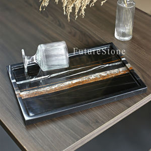 Plateau de service rectangulaire en marbre noir de luxe <span class=keywords><strong>Laurent</strong></span>, marbre naturel, plateau décoratif pour aliments, fruits, bijoux, décoration de Noël - Product Image 6