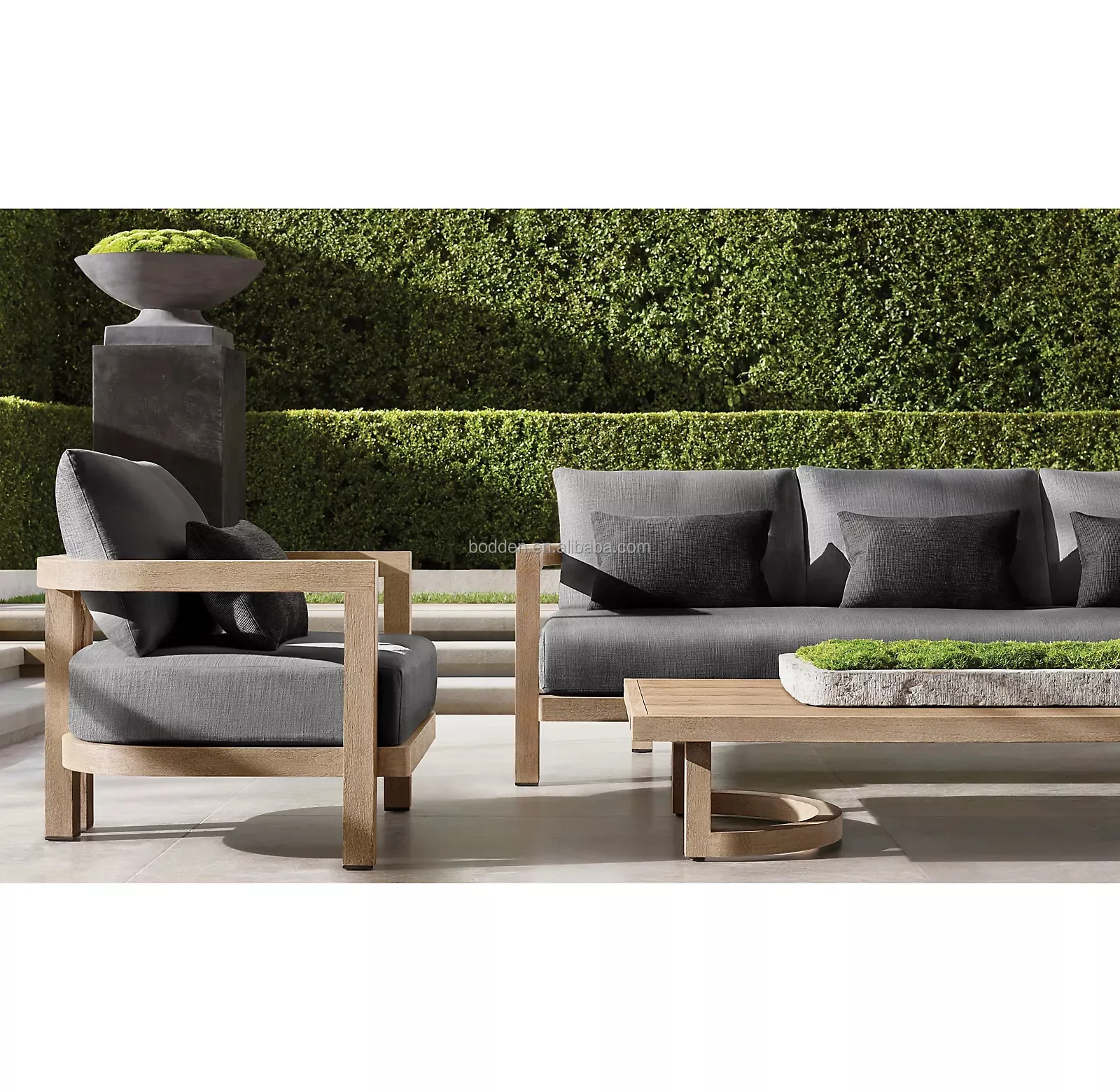 Móveis de pátio design moderno t, mobiliário afiado burma durável conjunto de sofá de madeira