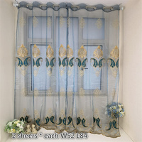 Rideaux transparents à fleurs bleues de luxe Rideau en gaze de tulle de fenêtre de style européen pour salon