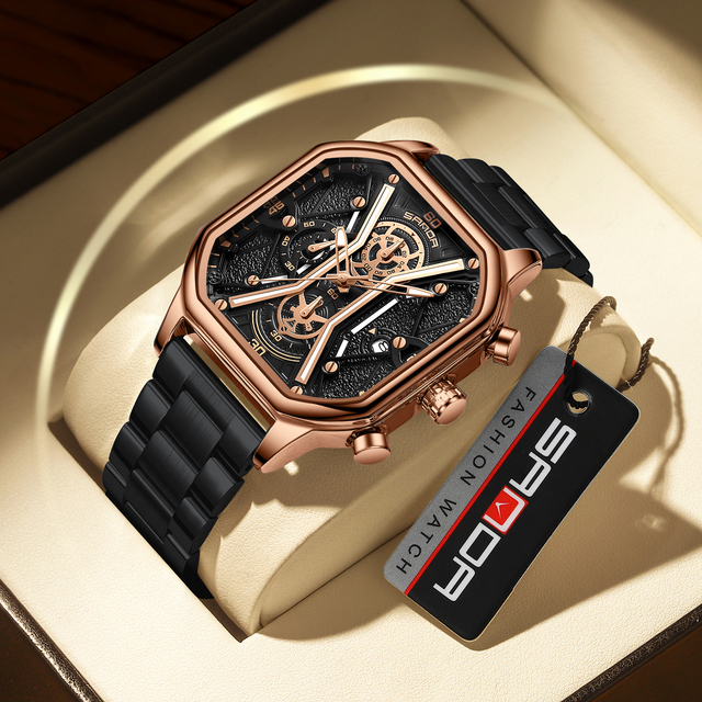Sanda Luxury Square Sport Fashion Stainless Steel Band Quartz Watch Men Chronograph Date Luminous Pointer Hands 20mm Waterproof