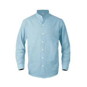 Mens <b>Mandarin</b> <b>Collar</b> Cotton Linen <b>Shirt</b> Long Sleeve Striped Casual Fit Lightweight 2025 - Product Image 1
