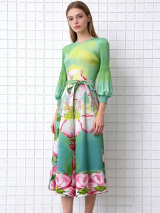 Floral Print A-Line Midi <b>Dress</b> Long Sleeve Polyester Woven Anti-static Casual Spring <b>Dress</b> - Product Image 5