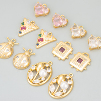 MF19 Lot de 6 pièces en gros, accessoires de bijoux faits à la main en cuivre plaqué or rhodié 18 carats avec zircons, pour la fabrication de pendentifs et de colliers DIY