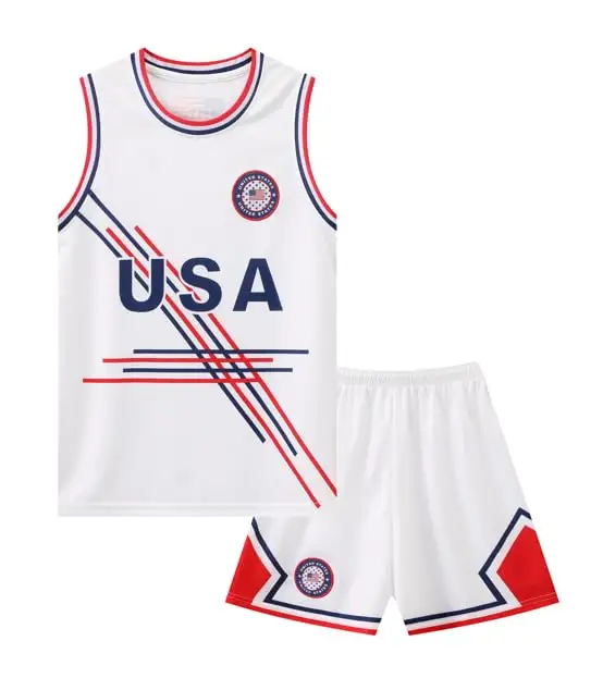 Basketballanzug US-Flagge Design atmungsaktiv Jersey und Shorts Drop-Shipping Herren Basketball-Sets Großhandel Spiele Tage Sportbekleidung