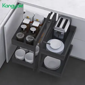 Kangyale Metall Küchen schrank Lazy Susan Storage Organizer 2 Tier Metall regal Magic Pull Out Blind Corner