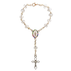 2 in 1 수제 묵주 팔찌 & 자동차 장식, 크리스탈 십자가 가톨릭 기도 구슬 거울 장식 기독교 선물용 - Product Image 3