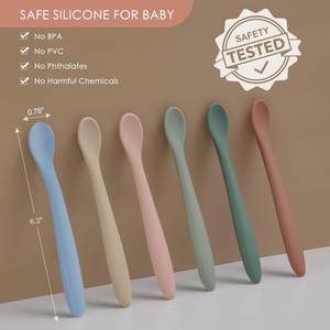 Utensilios Ecológicos para Niños, Cuchara de Mango Largo con Diseño Divertido, Silicona de Grado Alimenticio, Flexible, No Tóxica, Cuerpo Recto - Product Image 4