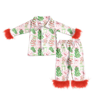 Précommande Bébé Filles Noël Vacances Vaches Bonbons Manches Longues À Volants Top Pantalon Fourrure Pyjamas Boutique Filles Lounge Wear Vêtements - Product Image 4