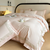 Ensemble de literie brodé en coton à longues fibres 100S de qualité supérieure, doux, romantique, rose, luxe léger, 4 pièces, housse de couette