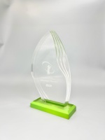 Trophée en acrylique personnalisé avec base, logo et texte personnalisés pour les récompenses d'entreprise, les tournois sportifs, les anniversaires et autres événements