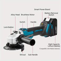 Meuleuse d'angle sans fil 18V au lithium, qualité industrielle, pour bricolage, avec 2 batteries 4.0Ah et un ensemble d'accessoires